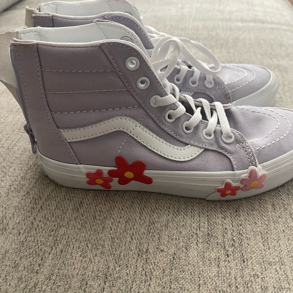 Kids Vans Lavender High-Top Canvas Sneakers with Pink Flower Accents